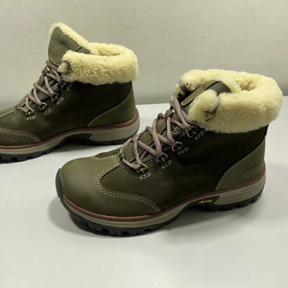 NEW EDDIE BAUER  Rainier Mid Boots Size 8M Waterproof Ankle Warm Green Leather - Picture 6 of 8